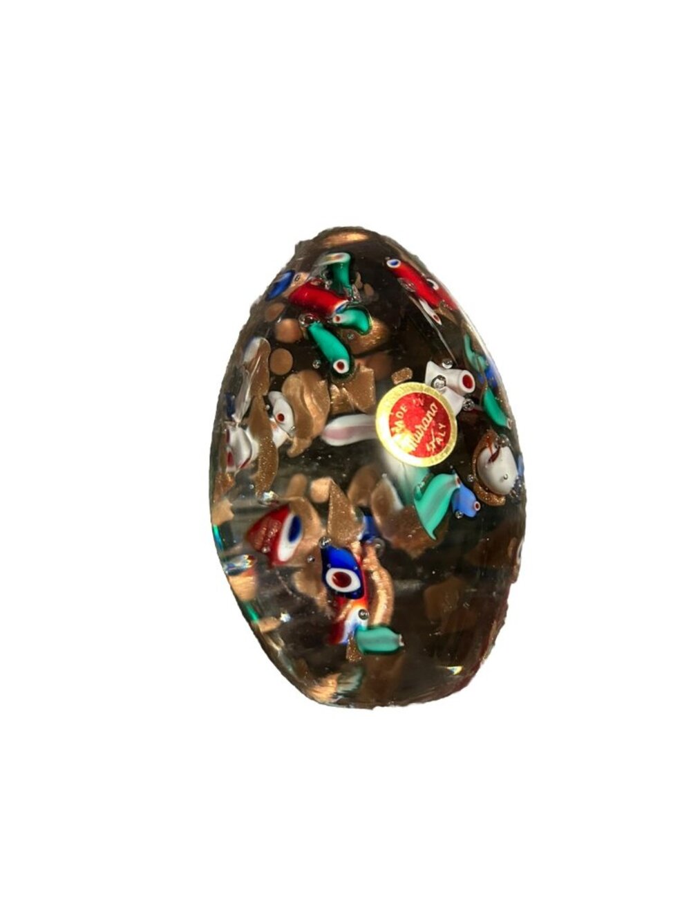 VINTAGE MURANO GLASS EGG shaped PAPERWEIGHT w/ Sticker 4 1/4" Office Pretty